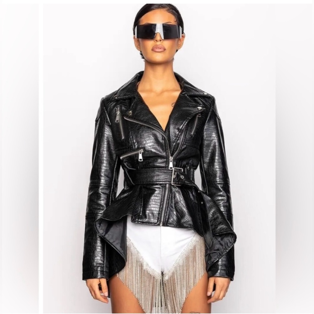 Peplum Faux Leather Moto Jacket